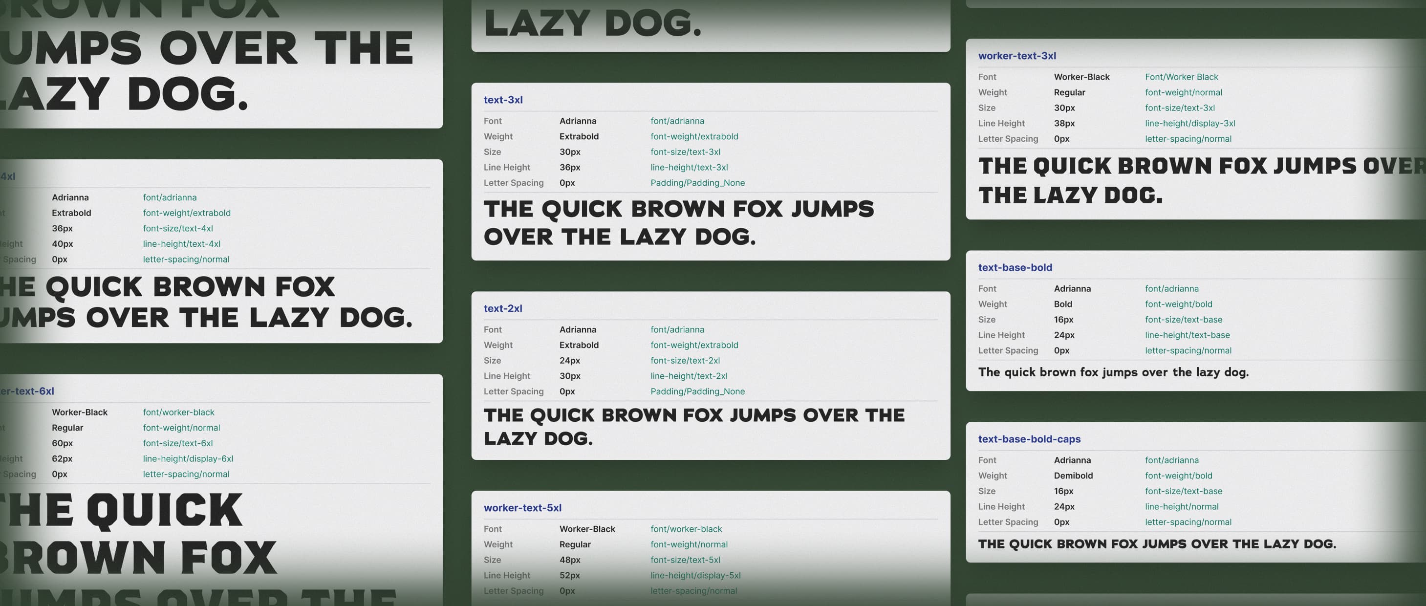 Typography token specimens from the Phoenix design system